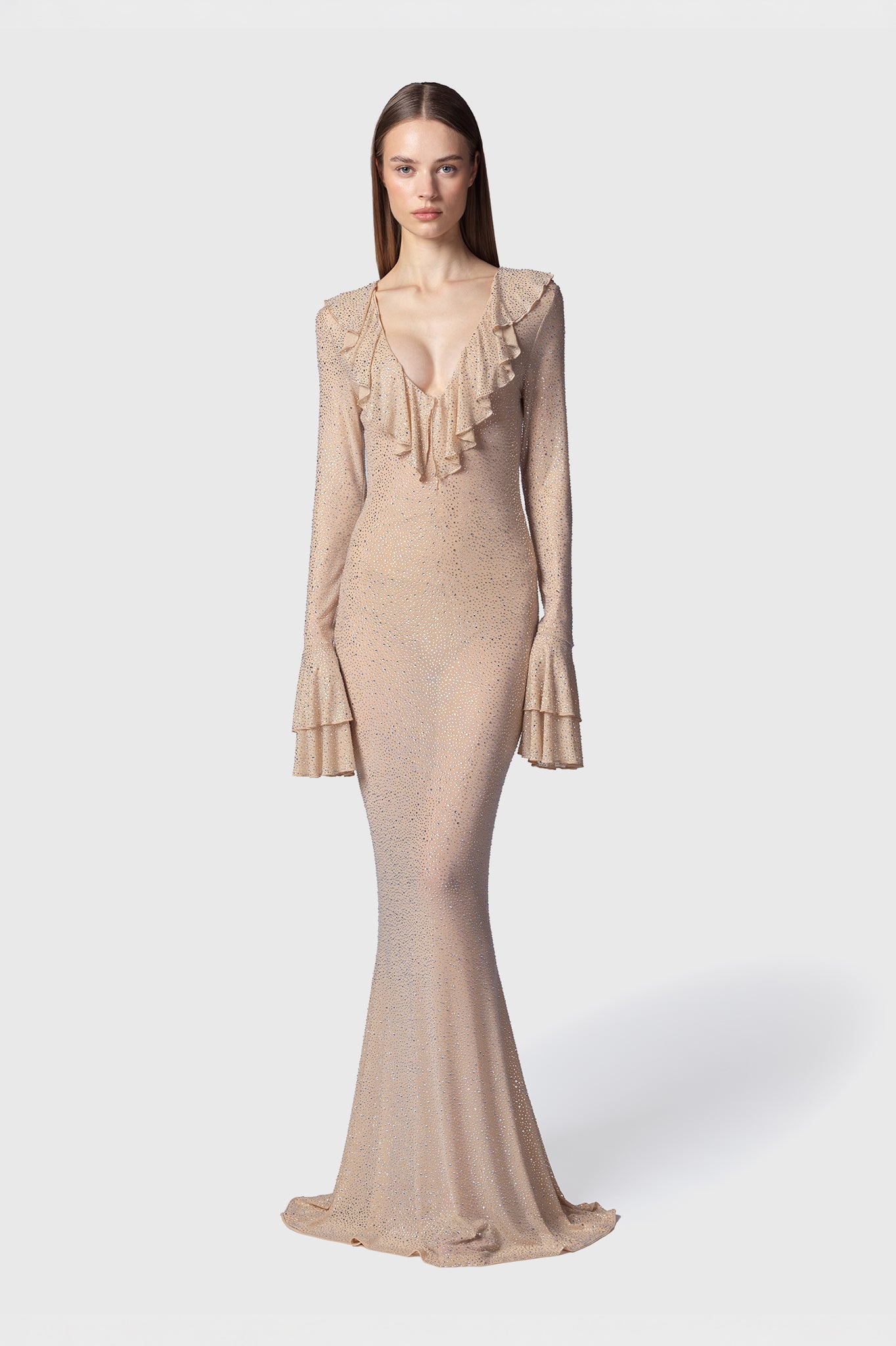 VESTIDO LARGO COVE NUDE-CRISTAL