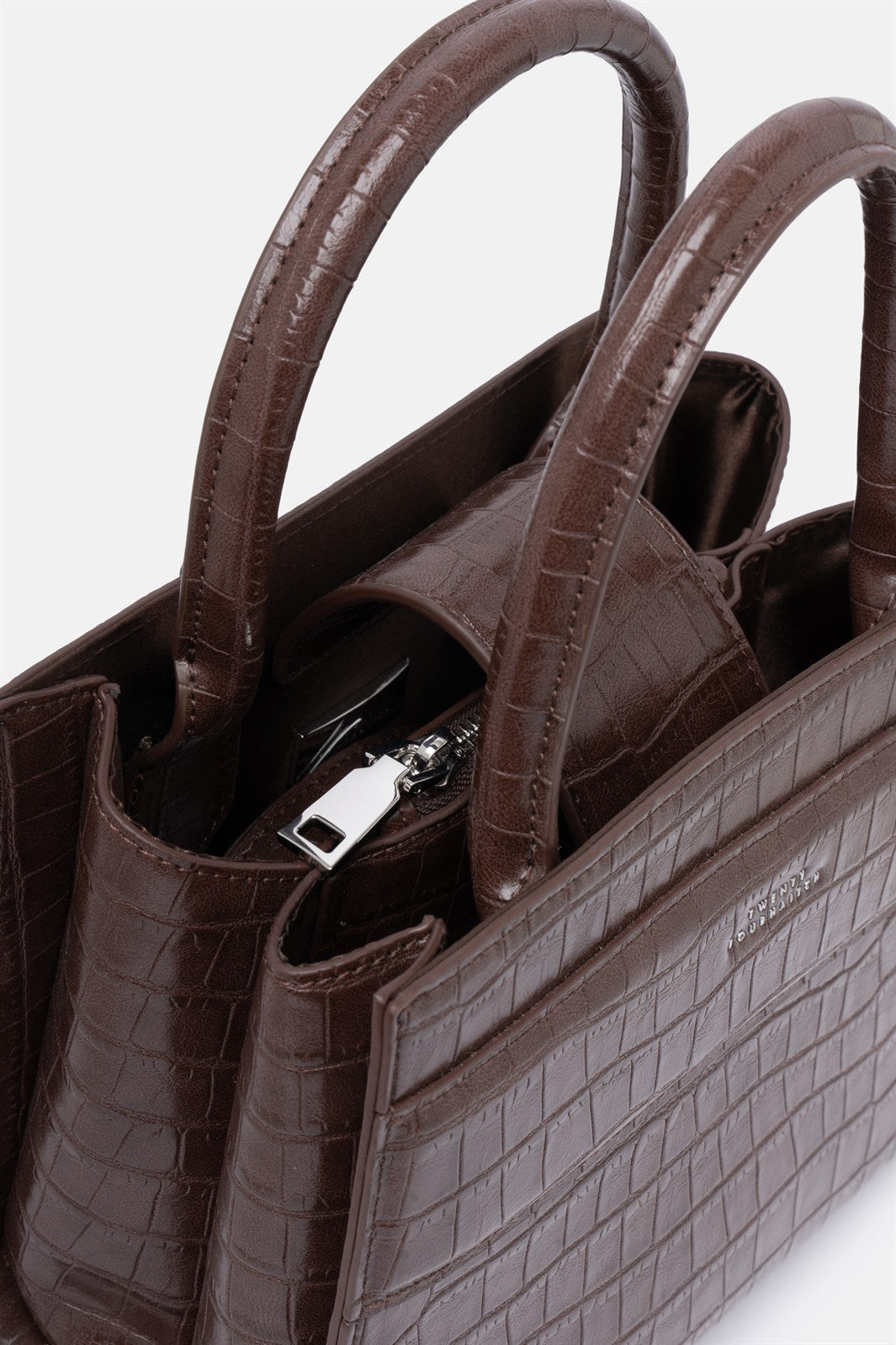 Serane – mini tote bag marrone croco | TWENTYFOURHAITCH – dettaglio