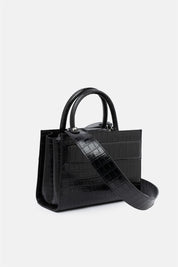 Serane – mini tote bag nera croco | TWENTYFOURHAITCH – vista laterale