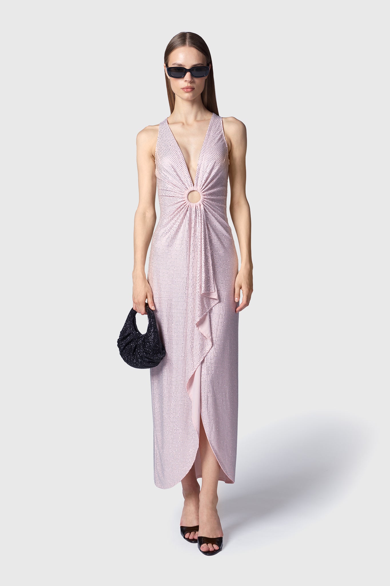 VESTIDO MIDI NAVAGIO ROSA EMPOLVADO PLATA