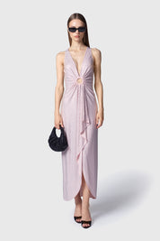 VESTIDO MIDI NAVAGIO ROSA EMPOLVADO PLATA