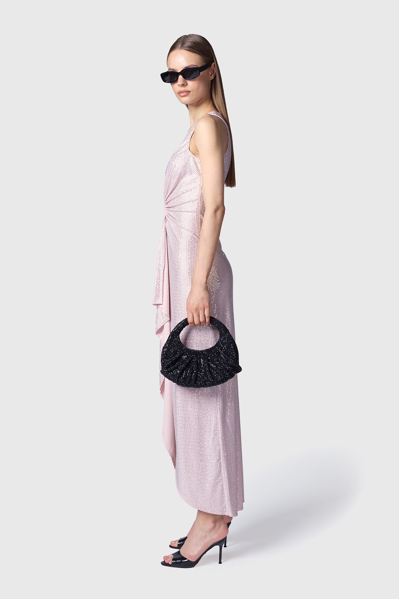 VESTIDO MIDI NAVAGIO ROSA EMPOLVADO PLATA