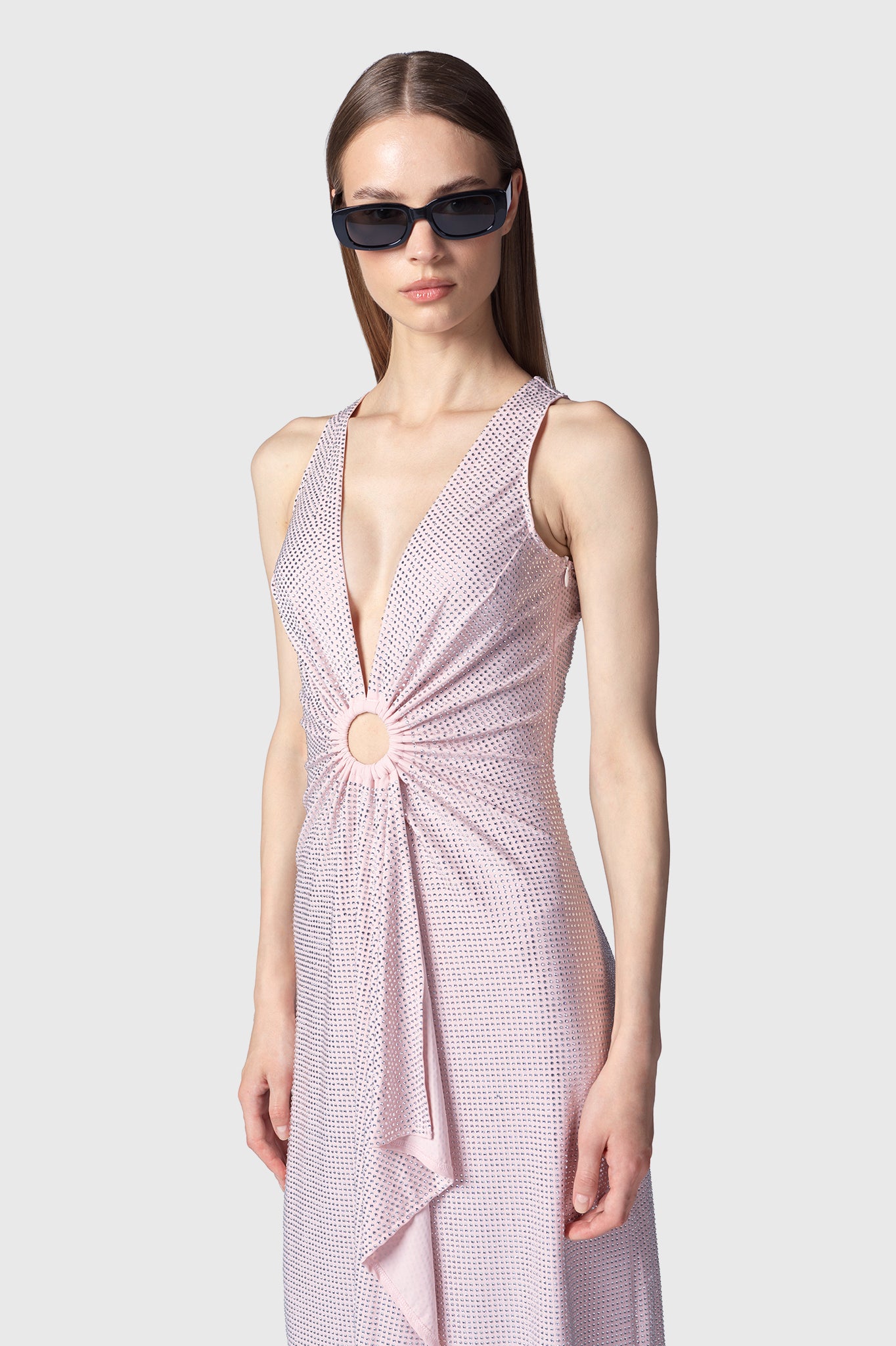 VESTIDO MIDI NAVAGIO ROSA EMPOLVADO PLATA