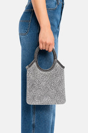 Nela – mini bag grigia | TWENTYFOURHAITCH – indossata dalla modella