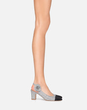 Esea – slingback argento | TWENTYFOURHAITCH – indossata dalla modella