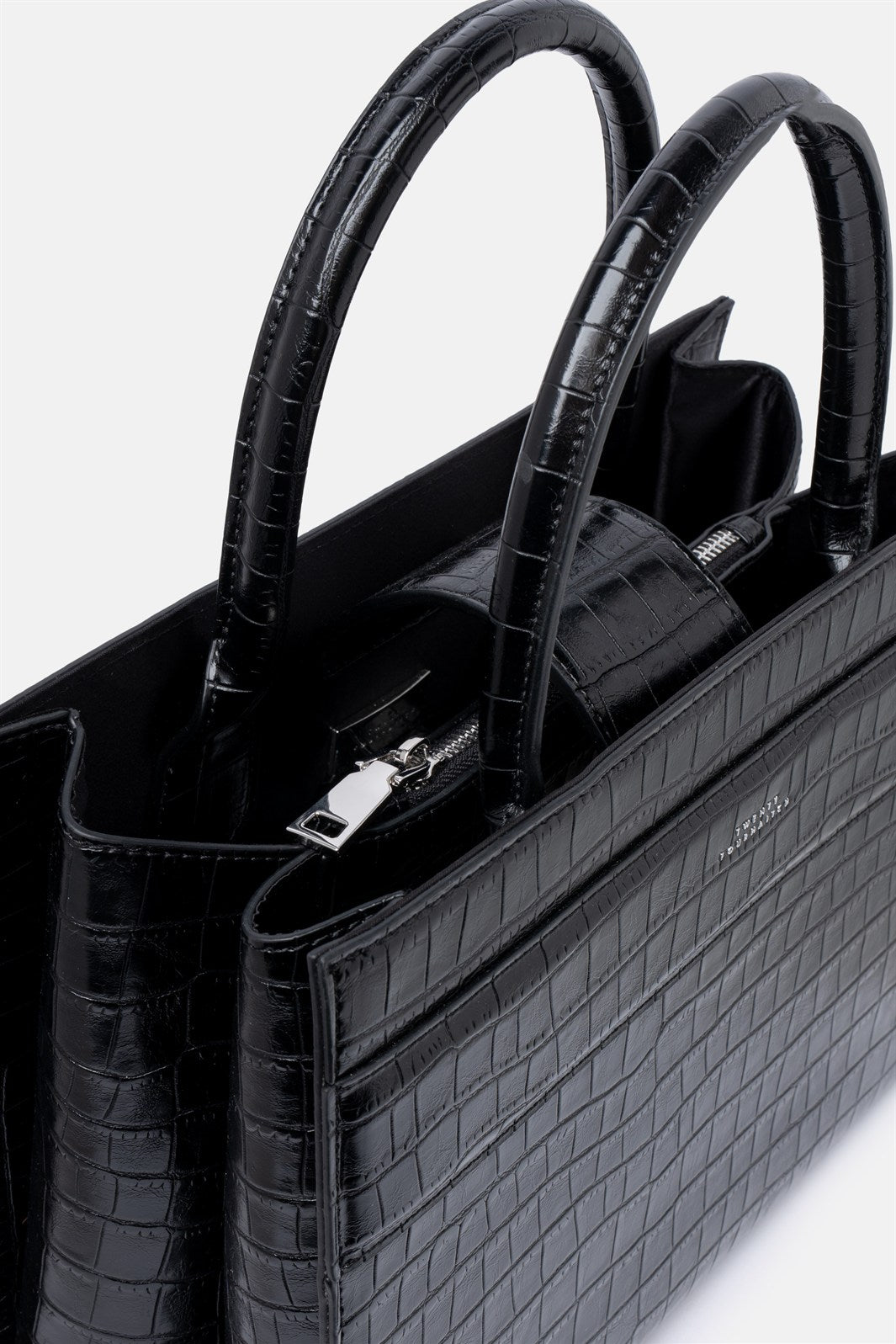 Serane – tote bag nera croco | TWENTYFOURHAITCH – dettaglio