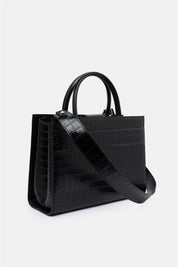 Serane – tote bag nera croco | TWENTYFOURHAITCH – vista laterale